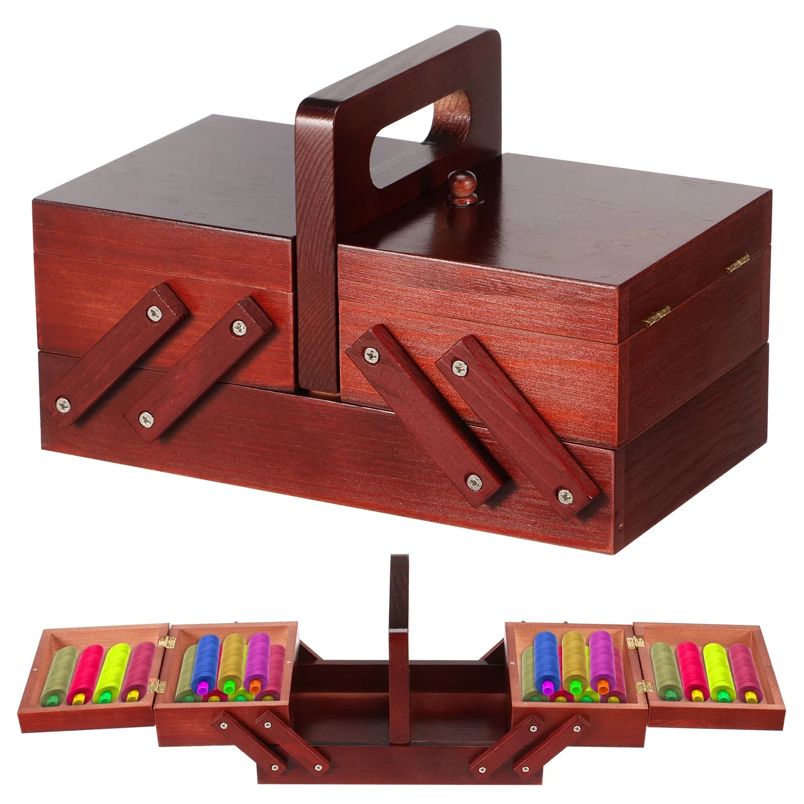 Workshop Tools Cabinet - Uitbreidbare naaigarenbox van hout, vintage klossen,