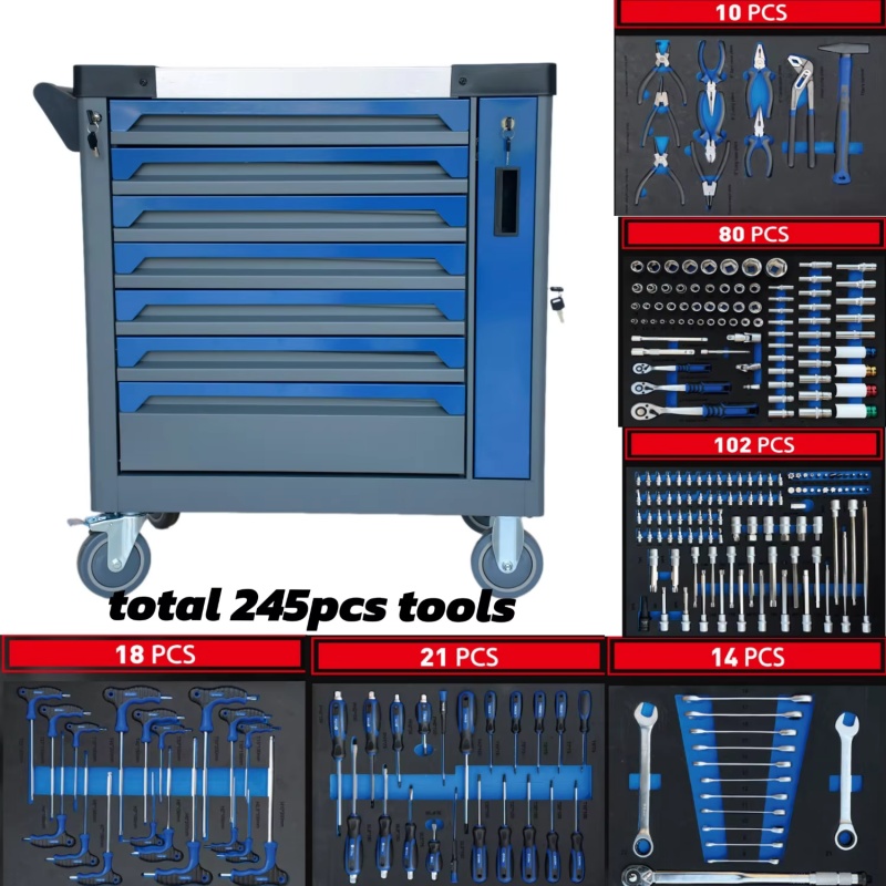 Workshop Tools Cabinet - 7-laden afsluitbare rollende stalen werkplaats gereedschapskast