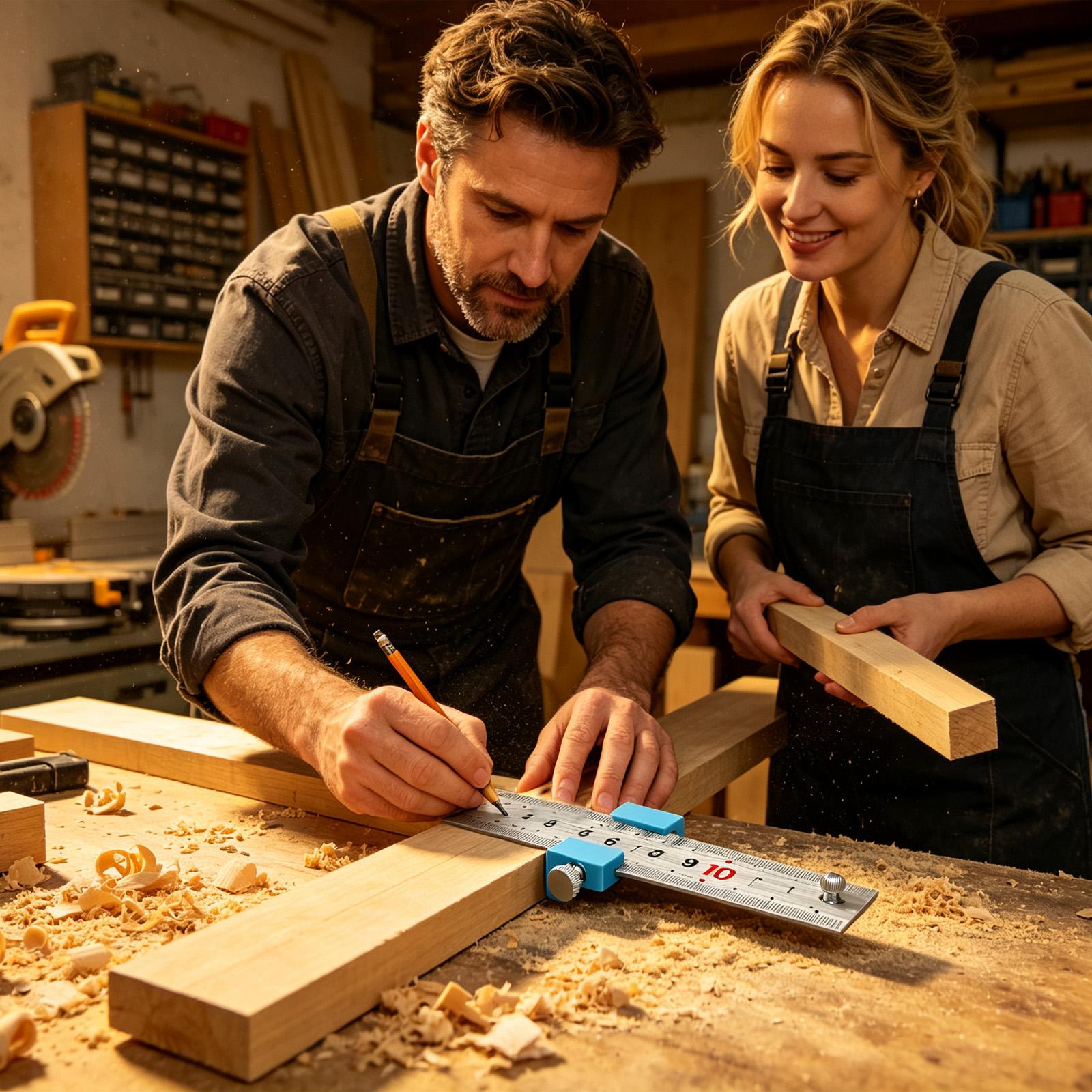 Workshop Tools For Carpentry - Timmerwerkgereedschap Timmermansliniaal Meten Afschrijven Positioneringsblok Houtbewerking